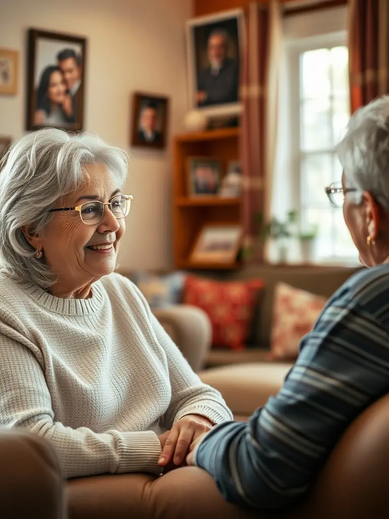A heartwarming image of a senior citizen smiling while discussing insurance options with a friendly agent over the phone, emphasizing trust and personalized service.