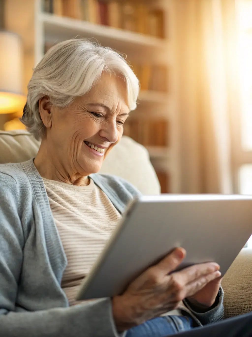 An image of a senior using a tablet to access online insurance information, emphasizing ease of access and digital literacy.